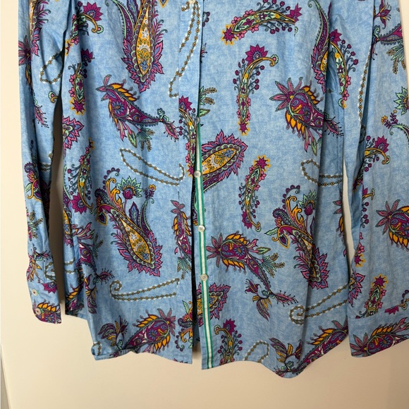 Talbots 100% Cotton Blue Paisley Print Button Front Blouse Size Medium - Picture 11 of 16